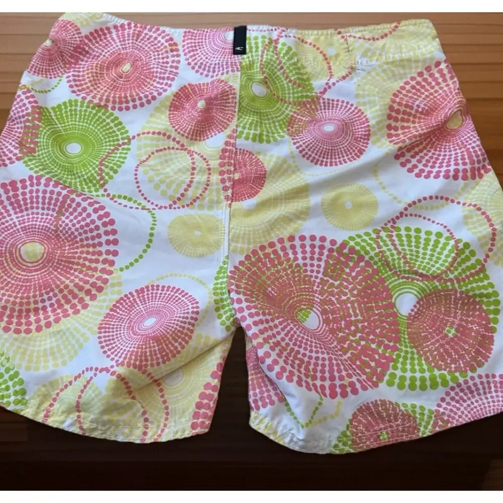 VTG Y2K ONeill Mens 36 Board Shorts Swim Trunks Surfer Beach Pink Yellow 90s
